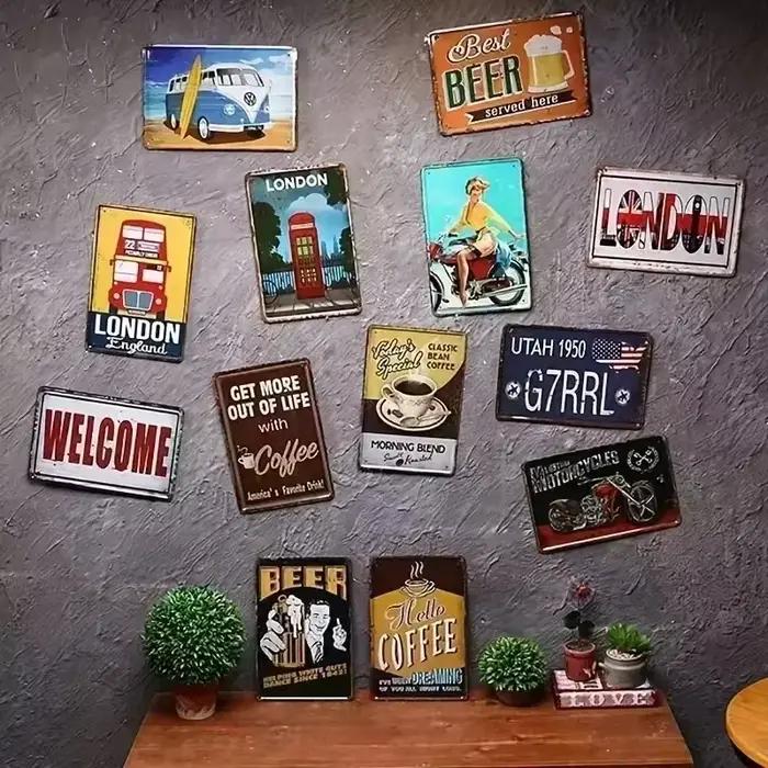 Décoration de chambre : une élégante plaque en aluminium avec art mural, cette affiche de style vintage est parfaite pour la décoration de chambre ou comme cadeau.