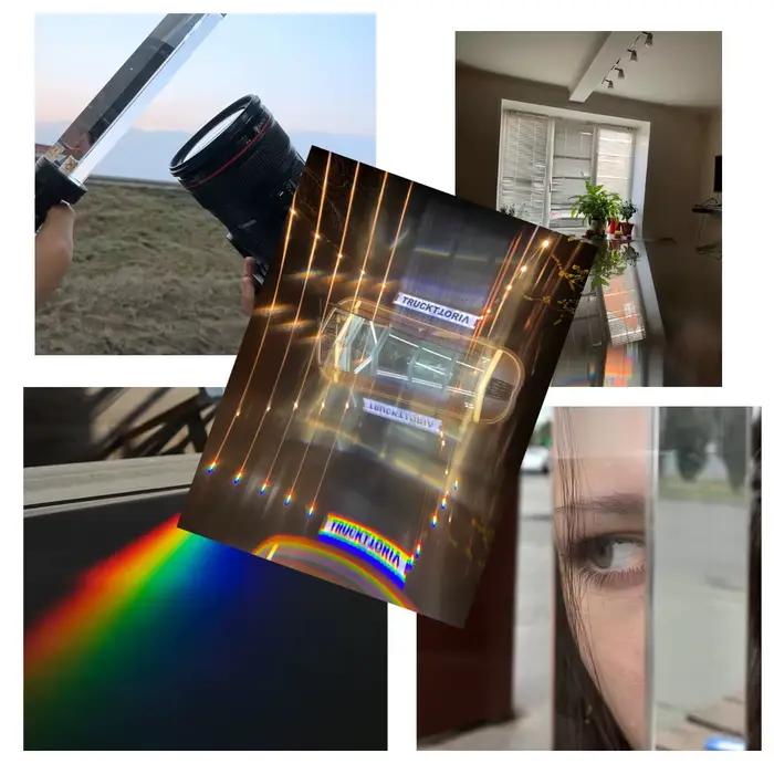 Prisme triangulaire pour photos, 30x30x130mm avec support, photographie en studio, prise de vue, effets arc-en-ciel, filtre, verre cristal pour photos
