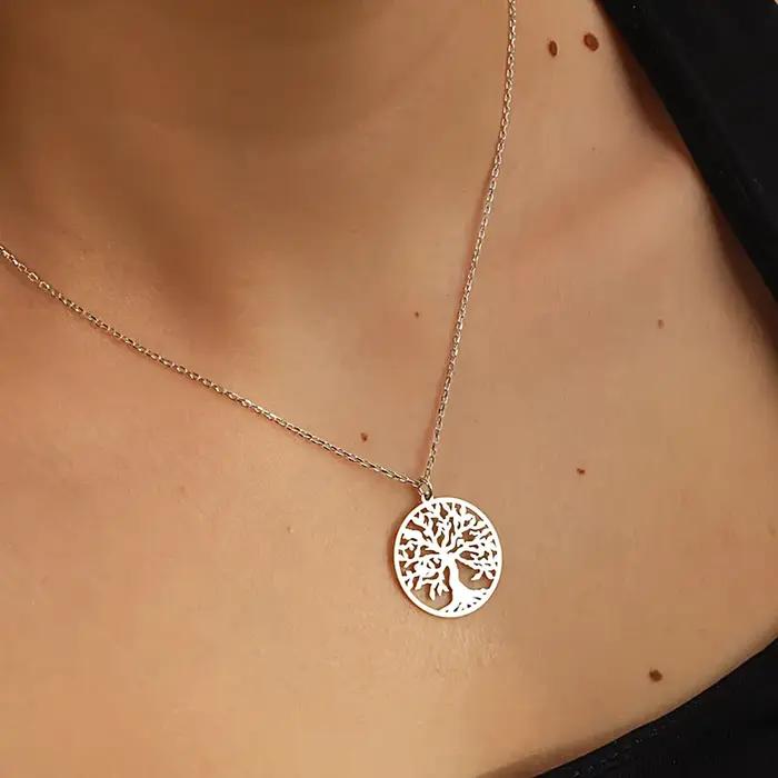 Arbre De vie pendentif collier en acier inoxydable pour femmes hommes couleur argent chaîne colliers bijoux