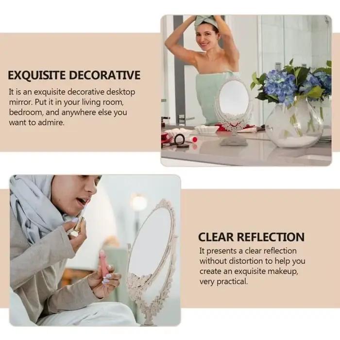Miroir de maquillage de Style européen Vintage, miroir cosmétique de forme ovale, pivotant à 360 degrés, miroir de vanité de bureau, décoration de maison