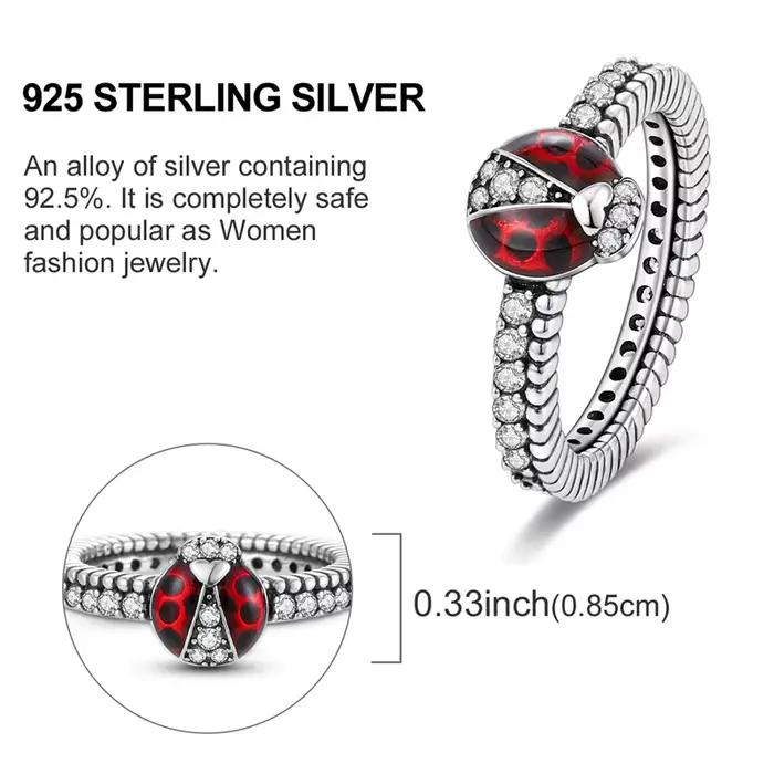 Ensemble d'orbites coccinelle en argent Sterling 925 Original, bagues pour femmes et filles, bijoux cadeaux d'anniversaire