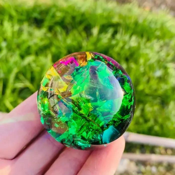 Sphère de fissure de glace, boule de cristal en verre colorée, sphère énergétique, cadeau de vacances, décoration de la maison