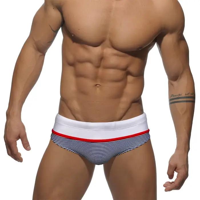 Nouveaux hommes rayé slip de bain été Spa maillot de bain Sexy taille basse Mayo maillots de bain mâle pochette améliorer Sport plage Surf troncs