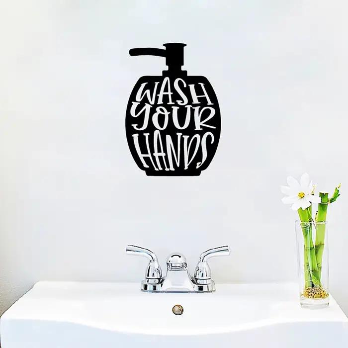 Autocollant mural en vinyle, citation de salle de bains, étiquette de toilette drôle, décor de salle de bains, se laver les mains, décoration murale de salle de bains