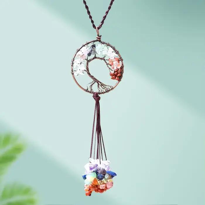 Pendentif arbre de vie en pierre Semi-précieuse en cristal naturel