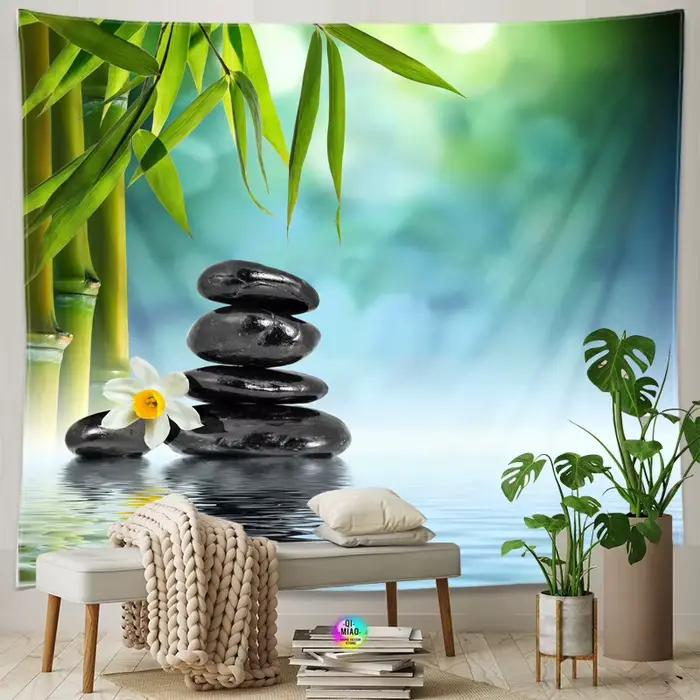 Zen chambre intérieur décoratif bambou coulant vert bambou bouddha méditation Spa tapisserie vert décoration murale vert décor à la maison