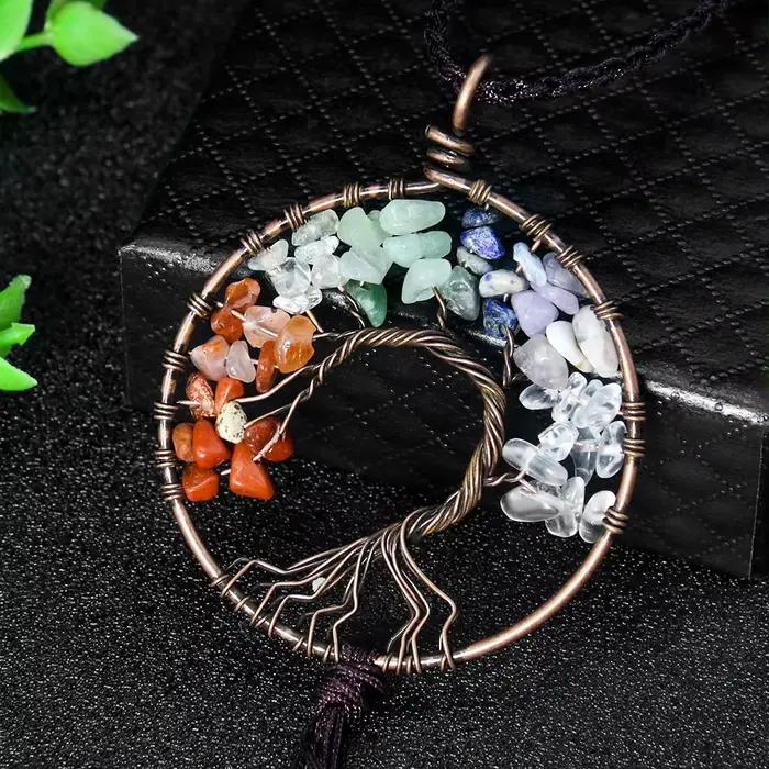 Pendentif arbre de vie en pierre Semi-précieuse en cristal naturel