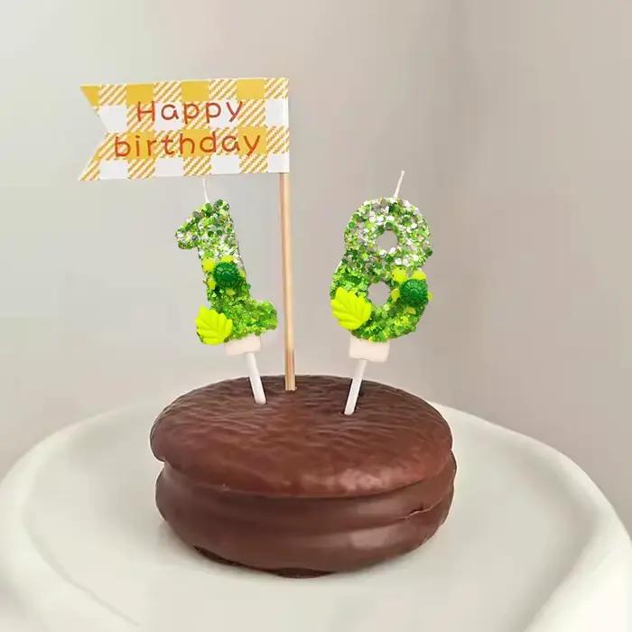 Bougie d'anniversaire numérique à thème vert, chiffres 0-9, accessoires de gâteau de fête, décoration de gâteau d'anniversaire, décoration de pâtisserie
