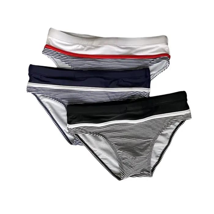 Nouveaux hommes rayé slip de bain été Spa maillot de bain Sexy taille basse Mayo maillots de bain mâle pochette améliorer Sport plage Surf troncs