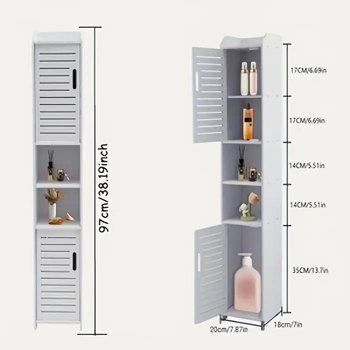Meuble de salle de bain minimaliste étroit, organisateur de rangement pour espaces restreints, armoire de toilette compacte 97x2018cm, optimise l'utilisation de l'espace, idéal pour