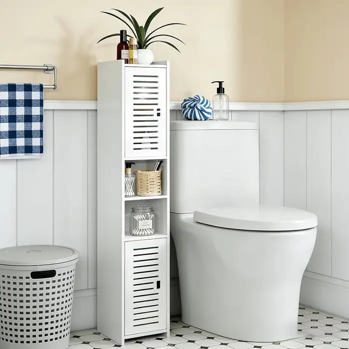 Meuble de salle de bain minimaliste étroit, organisateur de rangement pour espaces restreints, armoire de toilette compacte 97x2018cm, optimise l'utilisation de l'espace, idéal pour
