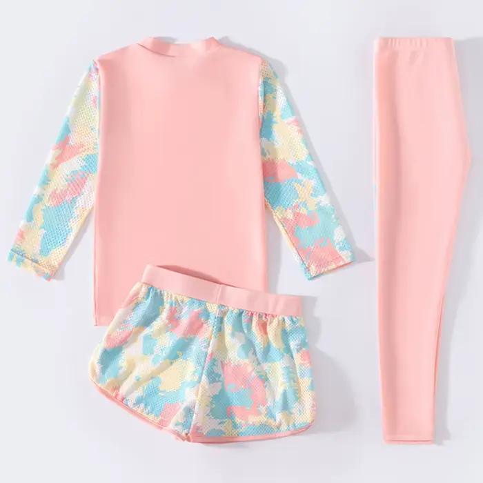 Maillot de bain 3 pièces UV pour filles, protection solaire, manches longues, protection contre les éruptions cutanées, séchage rapide, petit haut + short + pantalon, tenues