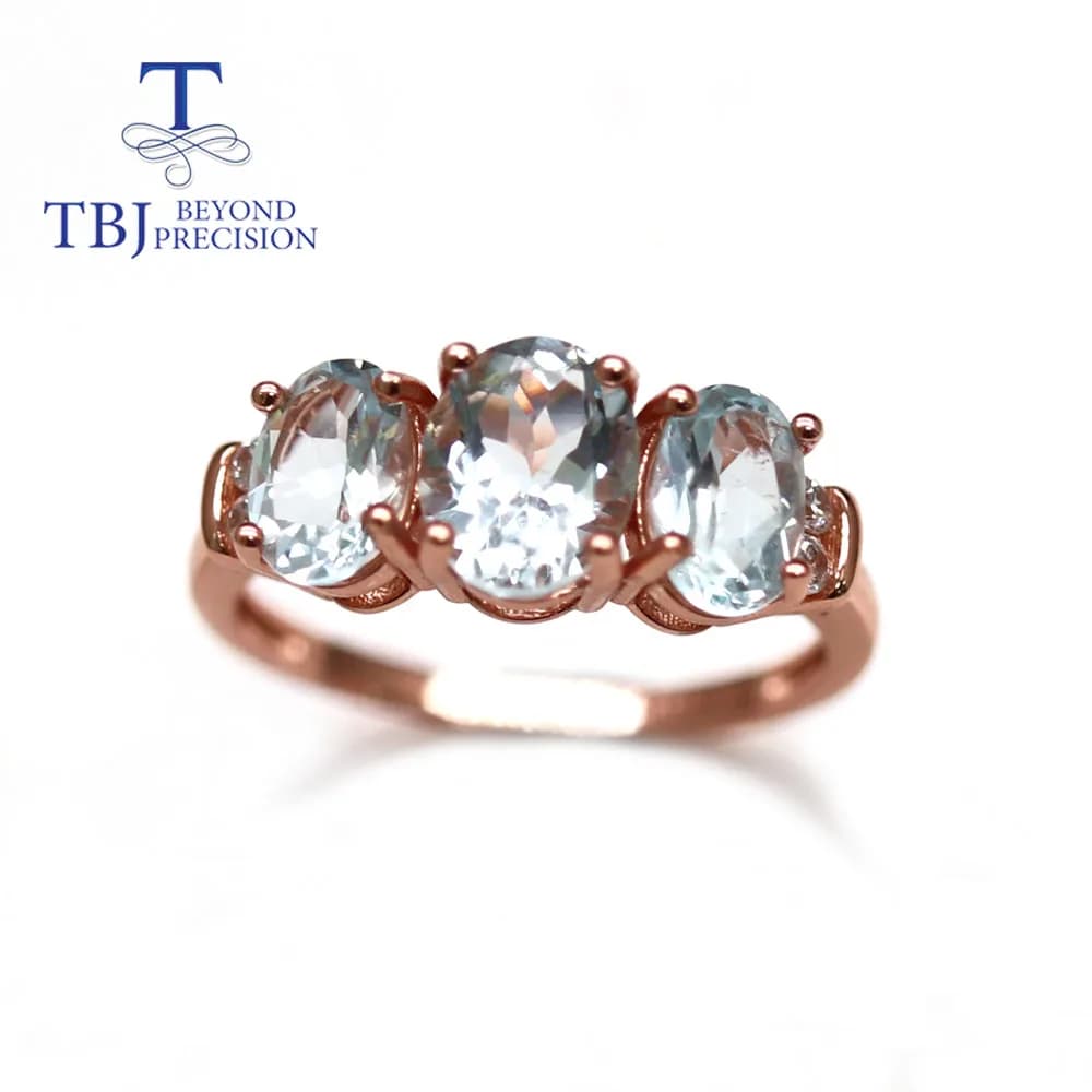 TBJ – bague et boucles d'oreilles aigue-marine en argent sterling 925, ensemble de bijoux fins pour