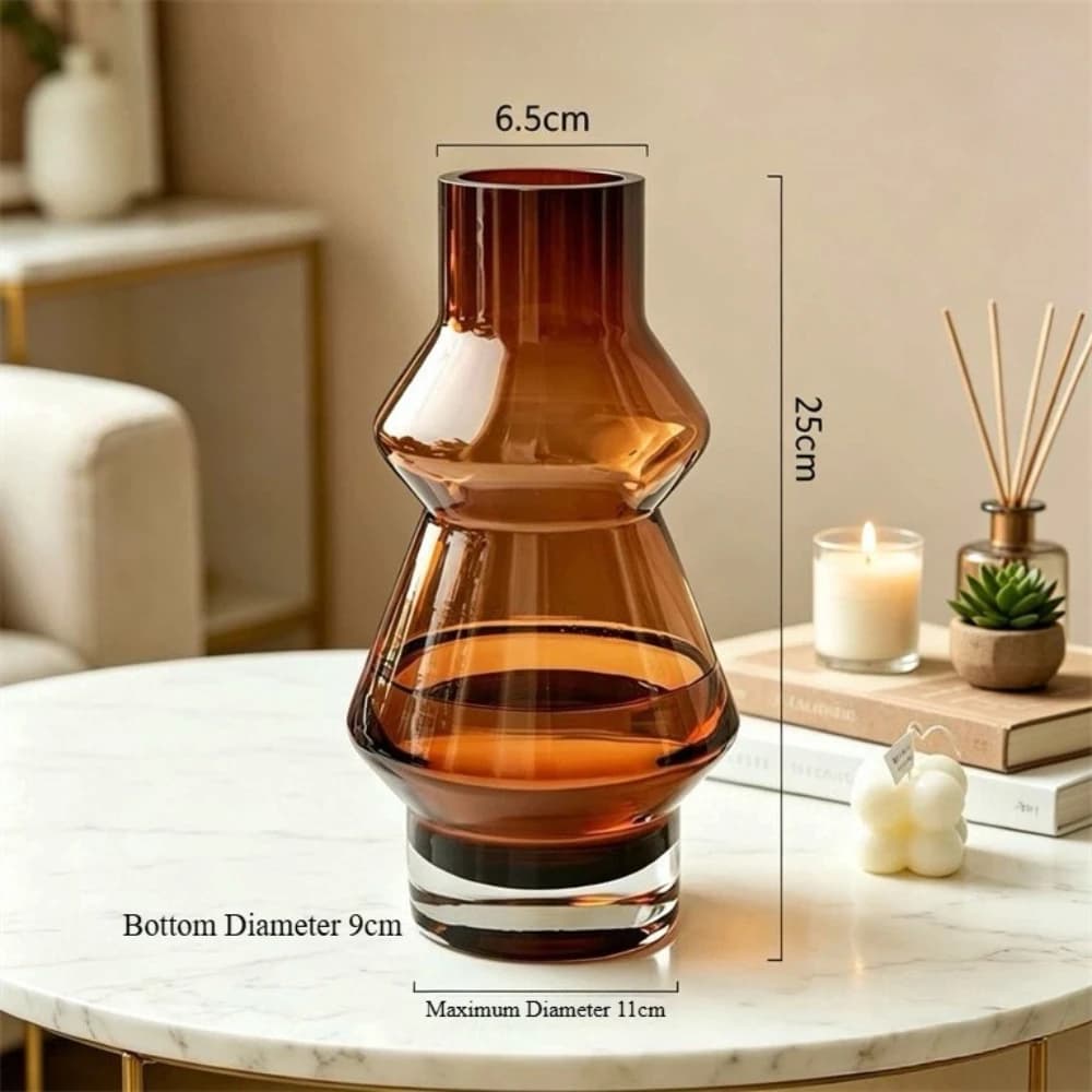 Vase en verre ambré moderne, forme géométrique de calebasse, vase décoratif pour salon, chambre, cen
