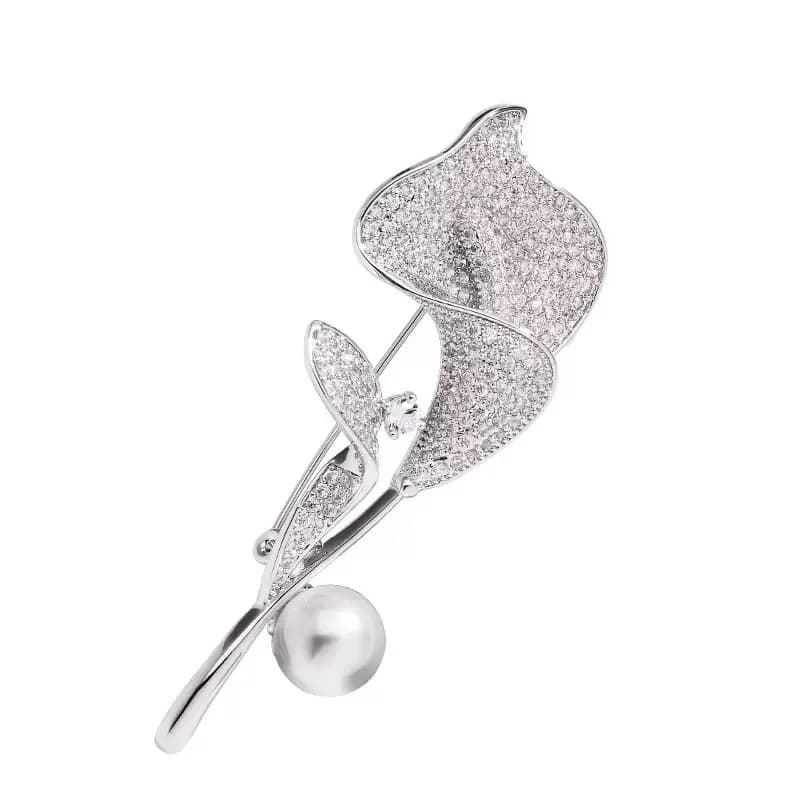 Broches de fleur de lys calla en biscuits pour femmes, épinglettes imbibées, broche tulipe perle, ca