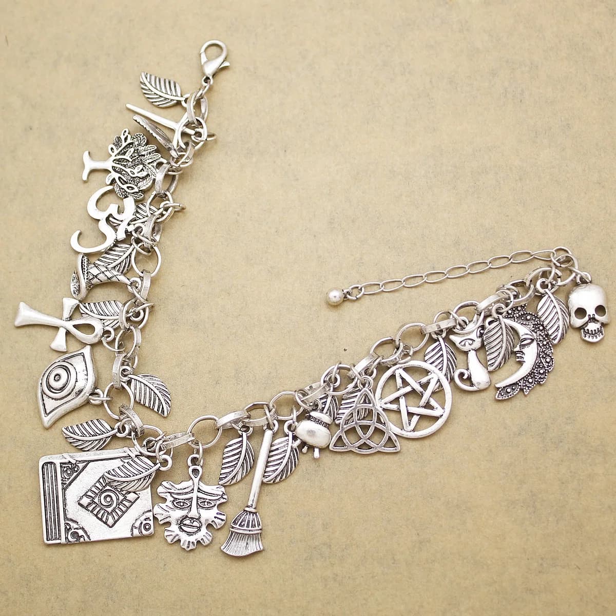 Vintage pays des merveilles miroir breloques perles lien chaîne cristal bracelet bracelets pour femm