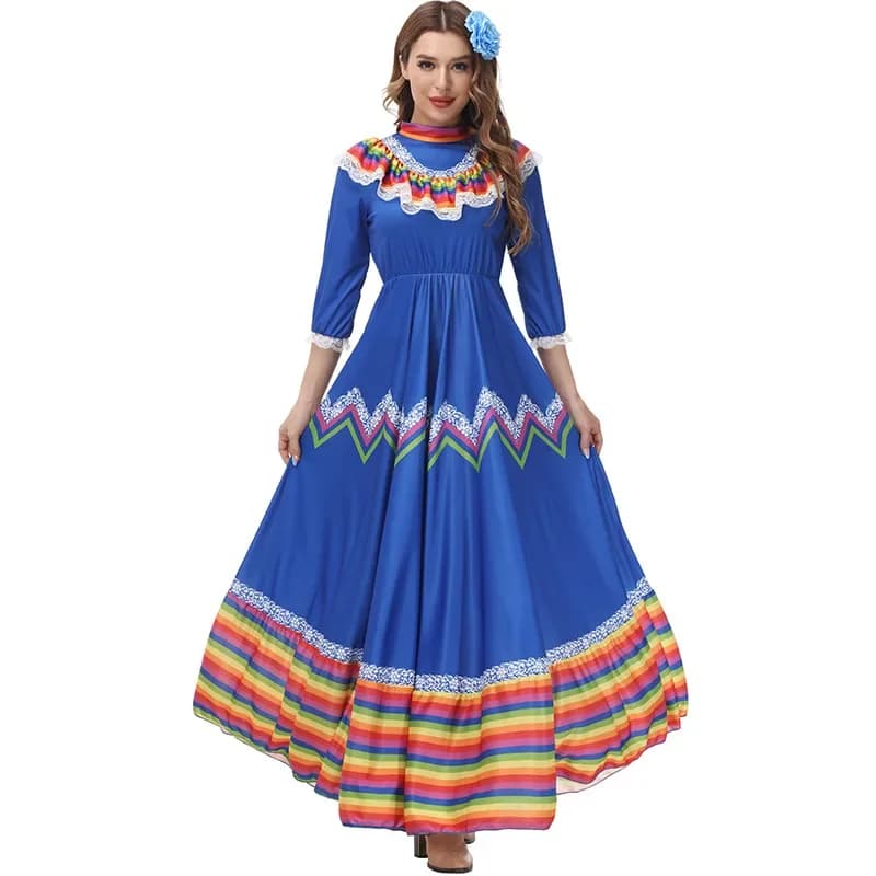 Robe bohémienne mexicaine pour femmes, Costume traditionnel de danse folklorique, jupe longue Senori