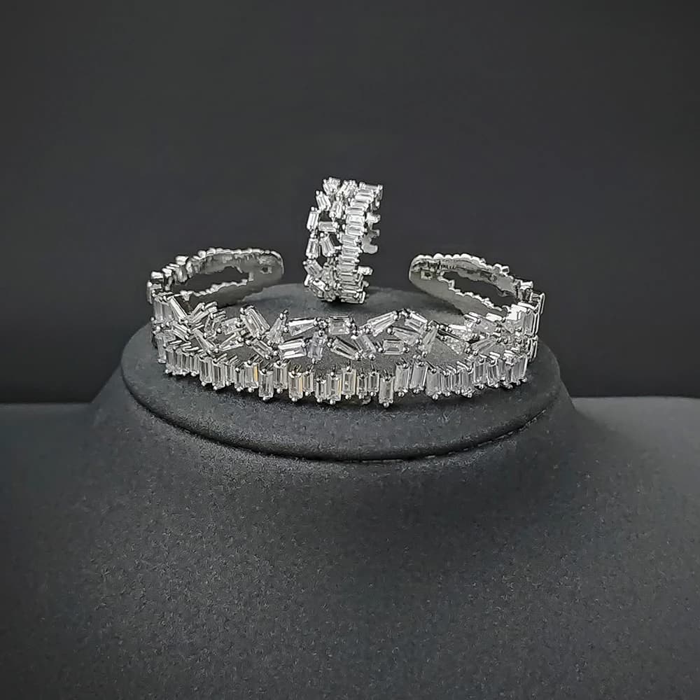 Moonso-Ensemble de bijoux de luxe couleur argent pour femme, bracelet, bague, mariée, africain, Duba