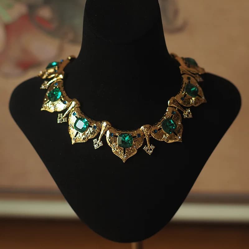 Édouardien 18K or rempli filigrane émeraude tour de cou Lavaliere collier exagéré pour les femmes ét