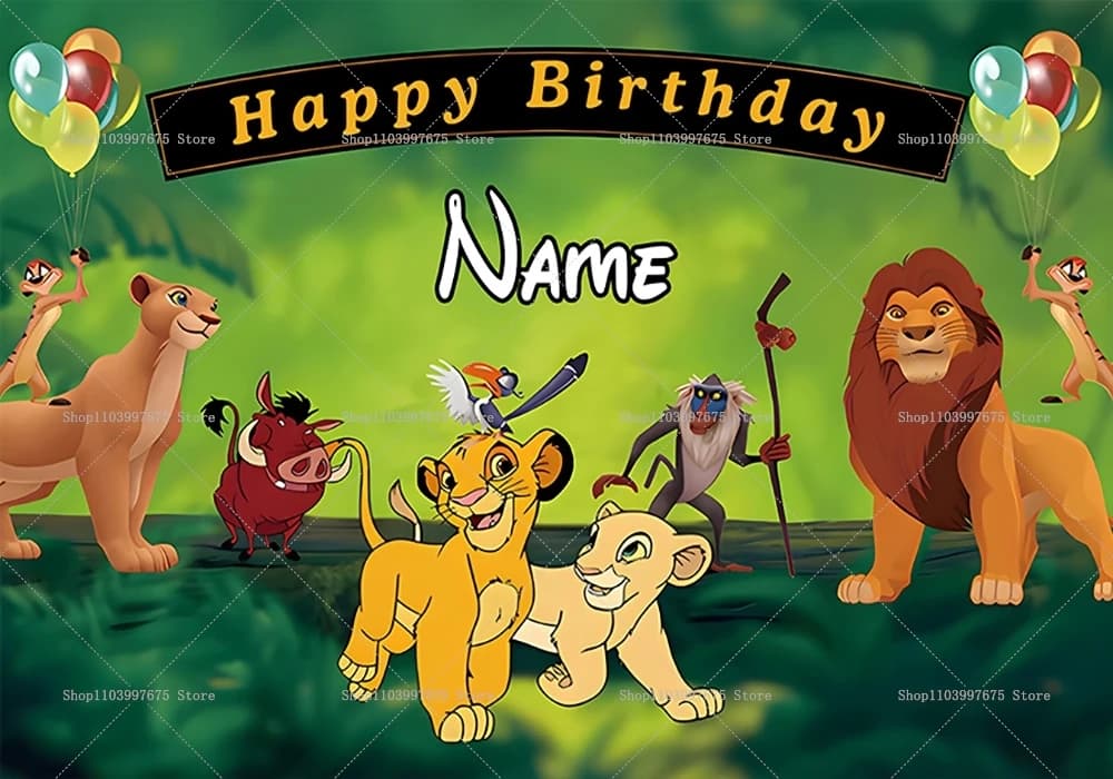 Toile de fond personnalisée sur le thème du Roi Lion de Disney, décoration d'anniversaire pour enfan