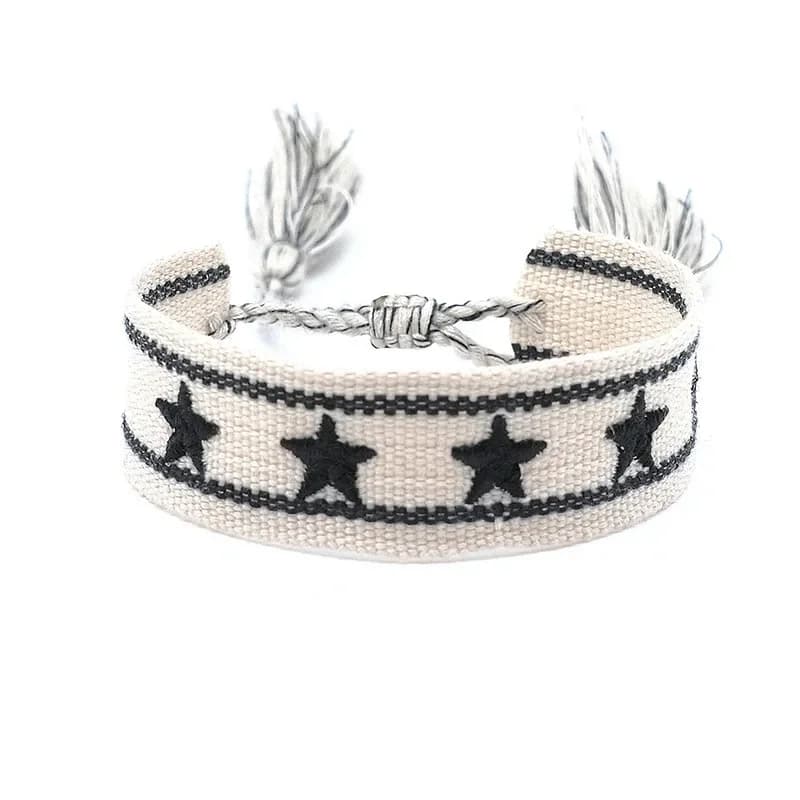 Bracelet avec Logo étoile brodé de Style ethnique bohémien pour femmes, pompon tissé à la main, bijo