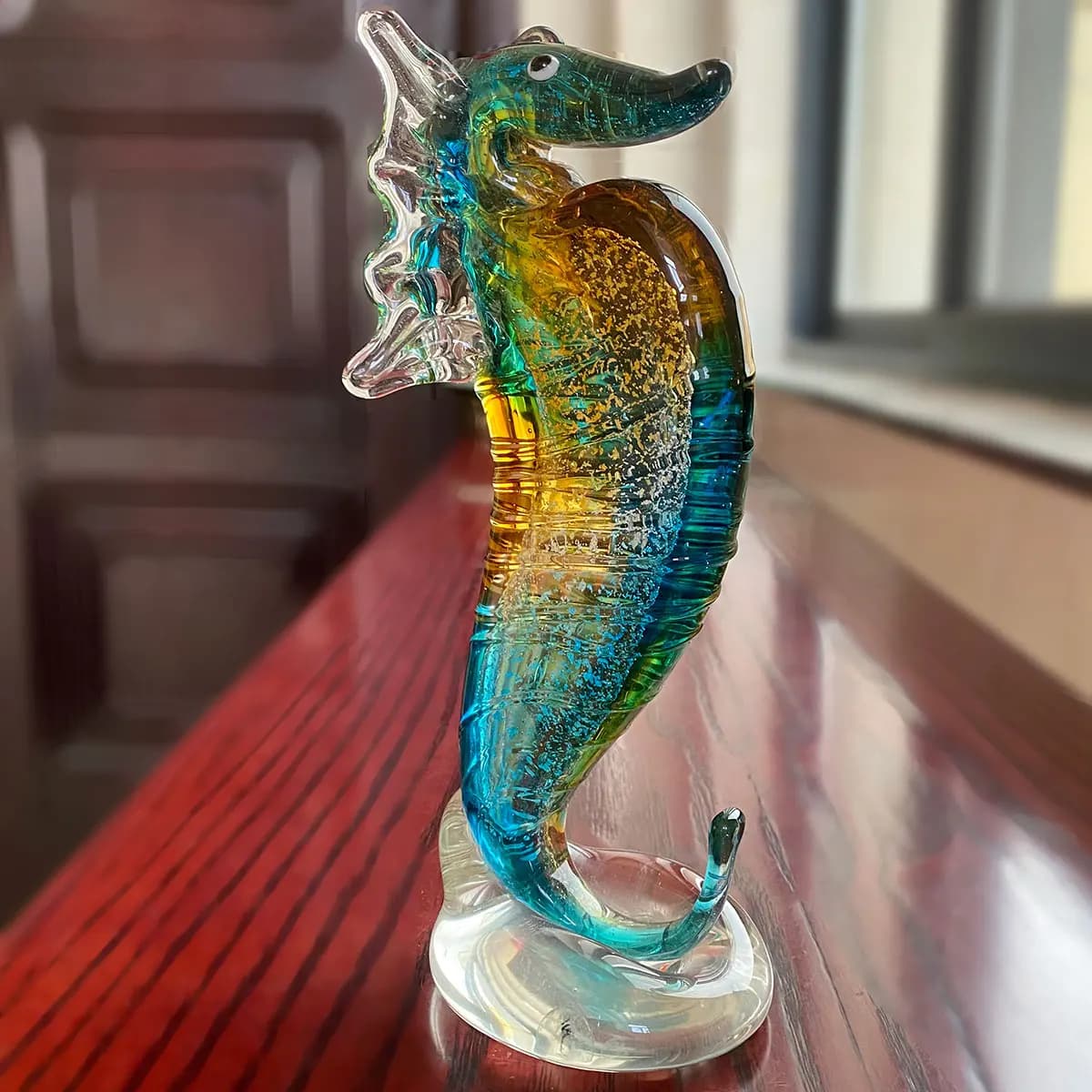Figurine d'hippocampe en verre soufflé à la main, décoration d'aquarium pour la maison ou le bureau,