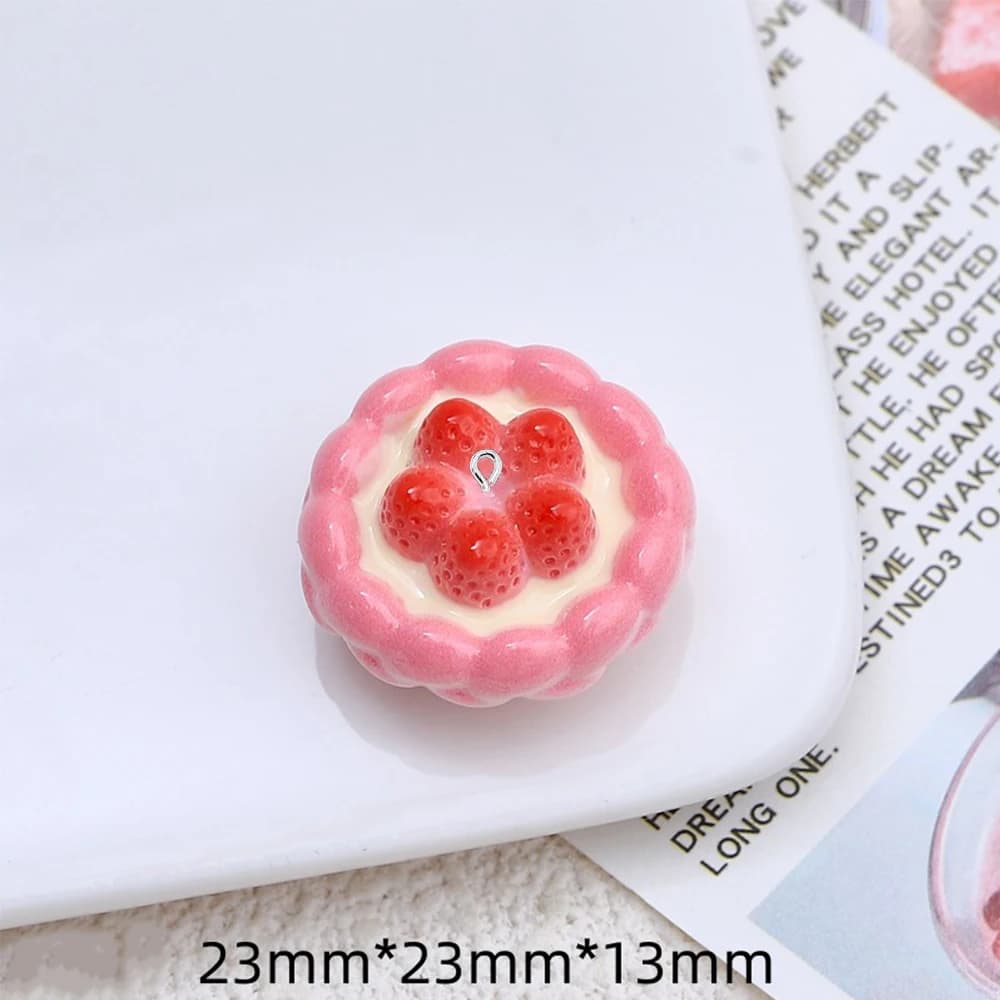 10 Breloques brillantes en forme de tarte à la fraise, à dos plat, pour boucles d'oreilles, bracelet