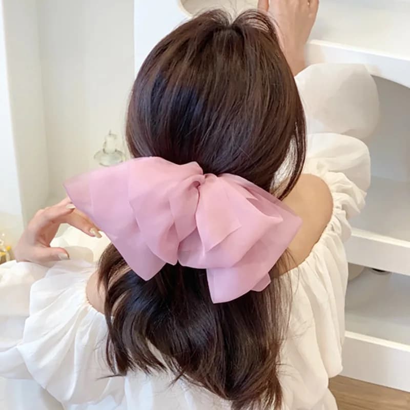 Pince à cheveux nœud papillon en mousseline de soie pour femme, super grand cordon de barre nœud pap