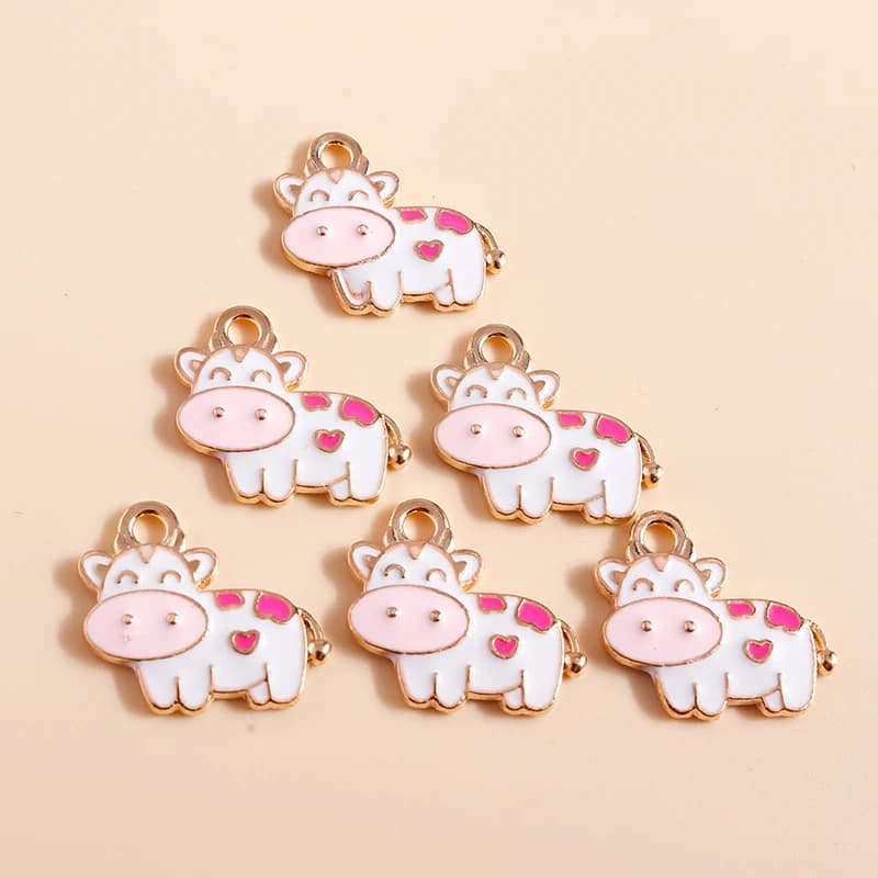 20 pièces 18x17mm dessin animé émail Animal lait vaches breloques pendentifs pour la fabrication de